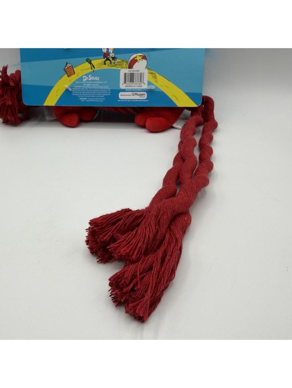 Dr Seuss The Cat in the Hat Thing 1 Thing 2 Plush Dog Toy With Squeaker Rope - Picture 9 of 10